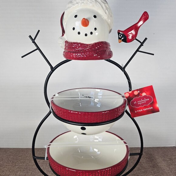 St Nicholas Square, Yuletide Snowman Two Tiered Server With Tags New Condition - Picture 1 of 12